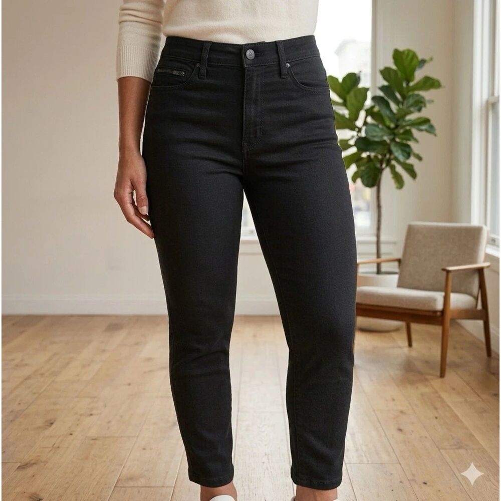 Athleta Sculptek Jeans Womens Sz 6 Black Denim High-Rise Leg Zip Pockets Stretch